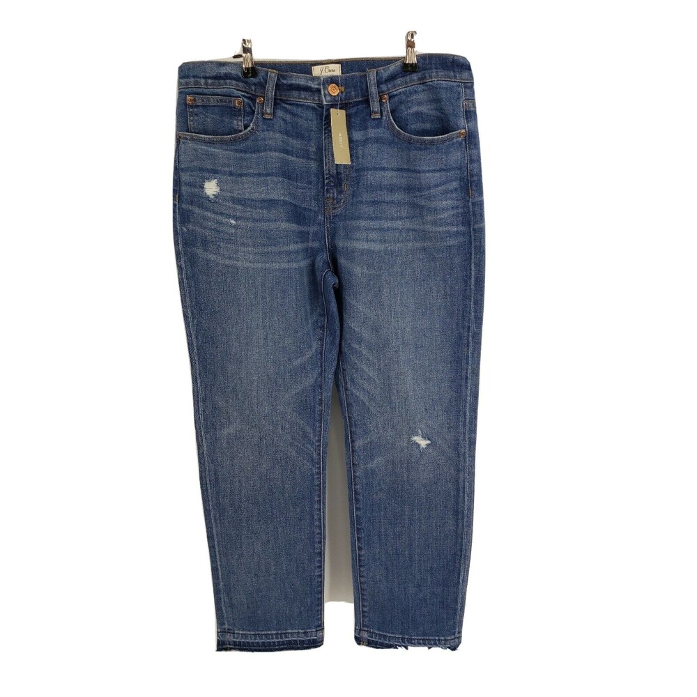 New J. Crew Women's Vintage Crop Jeans in Rhodes Wash Frayed Distressed Sz 30